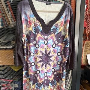 Onyx Purple Multicolor Kaleidoscope V-Neck Midi Dress